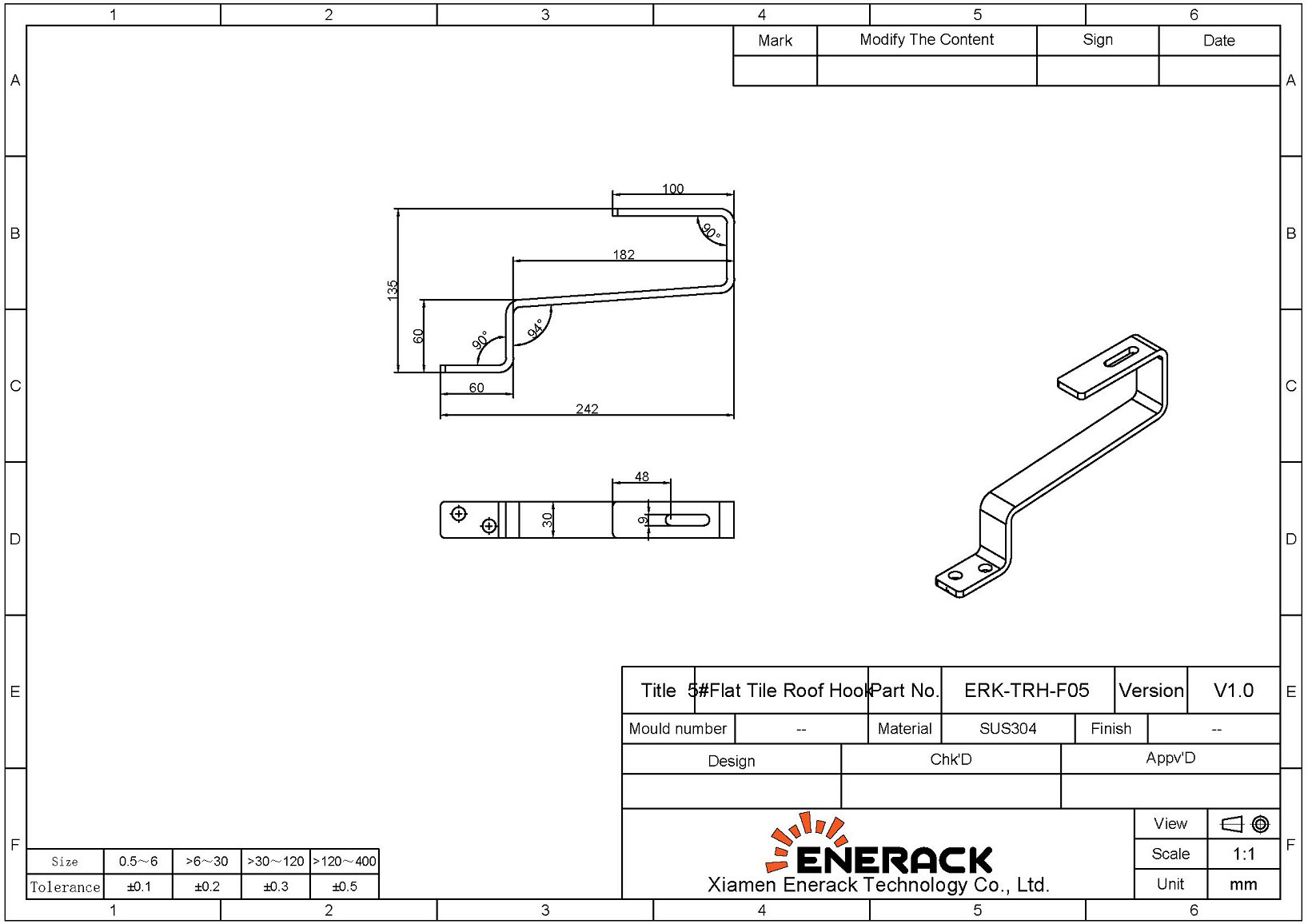 Flat tile roof hook